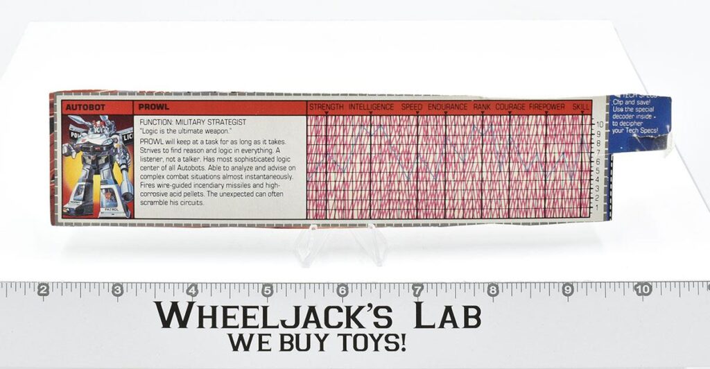 Prowl Action Figure Tech Spec 1985 Vintage Hasbro G1 Transformers