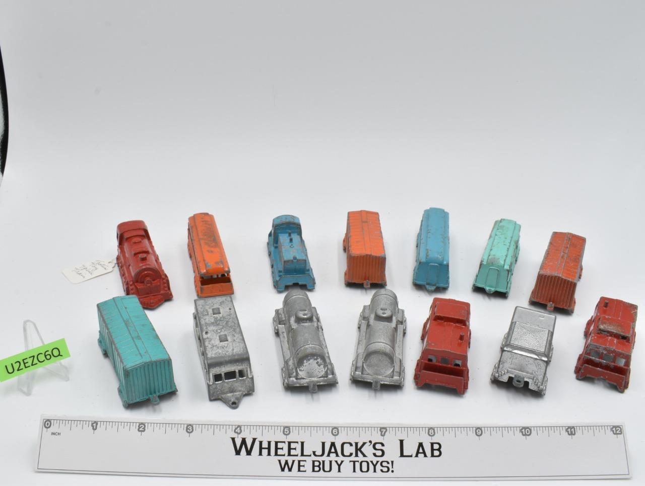 Lot of 14 Die Cast Metal Train Cars by Midgetoy 1950's Toy Trains