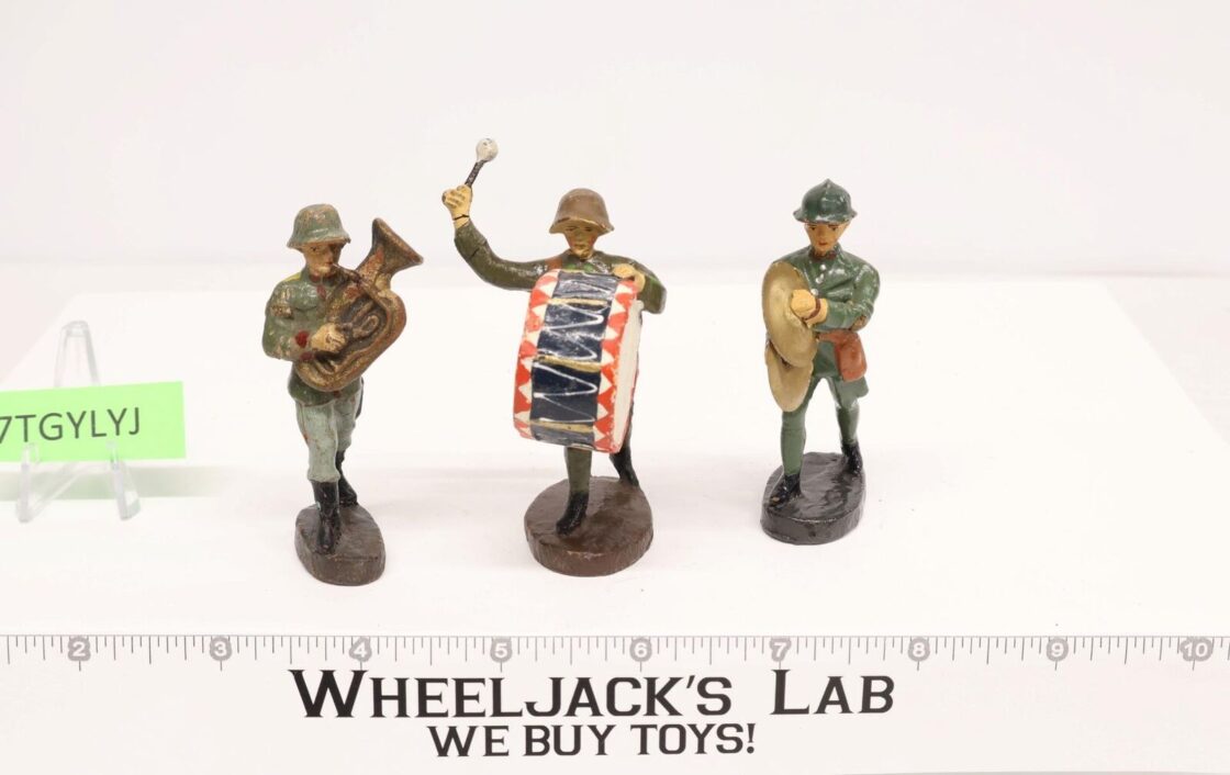 WWII German Soldiers (3) 3" Elastolin Lineol Marching Army Band Tuba