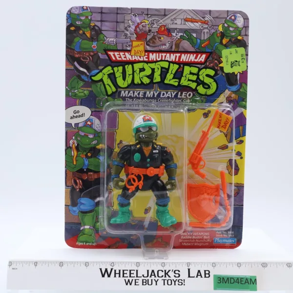 Make My Day Leo Teenage Mutant Ninja Turtles TMNT 1991 Playmates Unpunched MOSC
