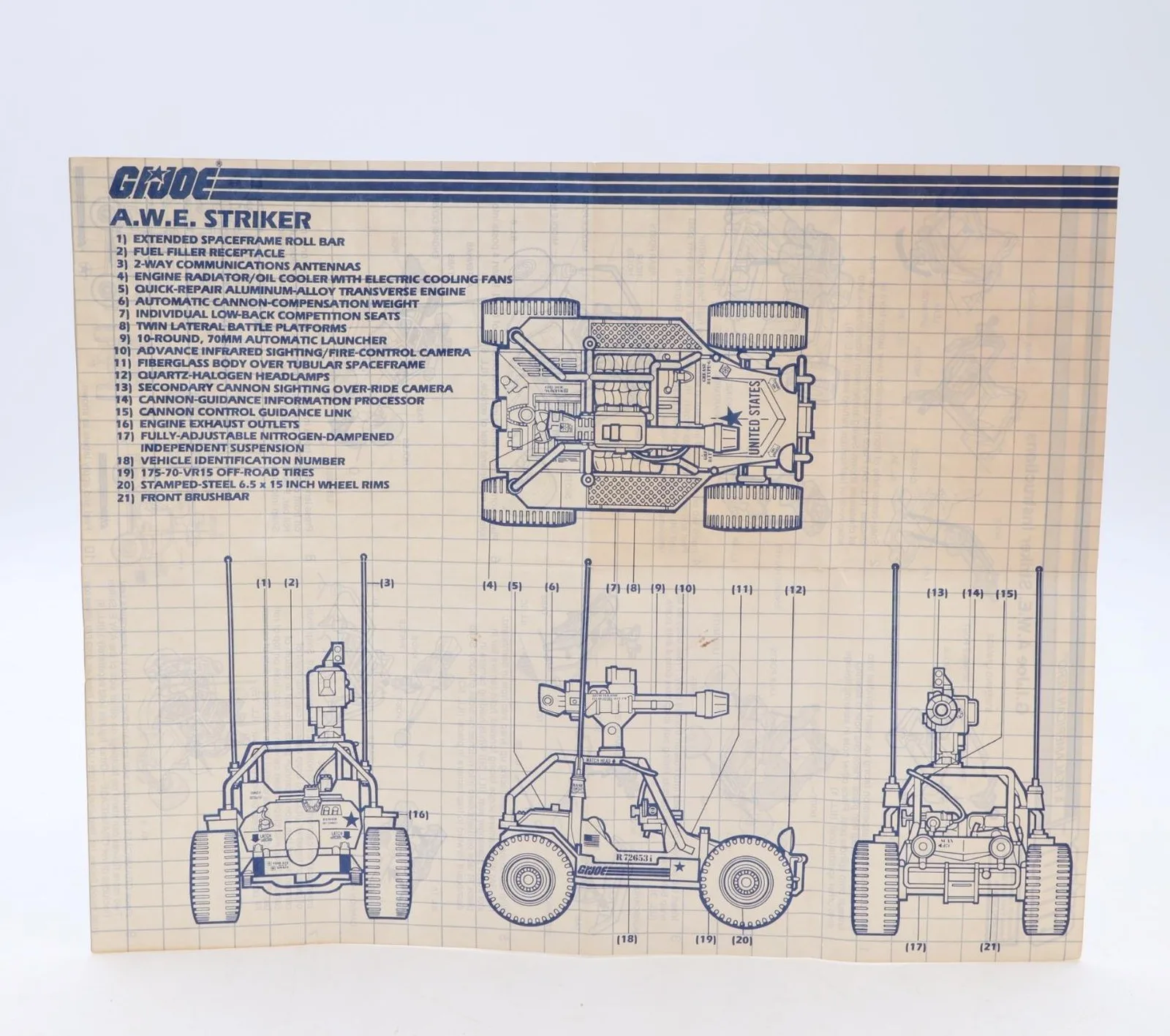 A.W.E. Striker 1985 ORIGINAL Instructions Blueprints G.I. Joe Hasbro Vehicle