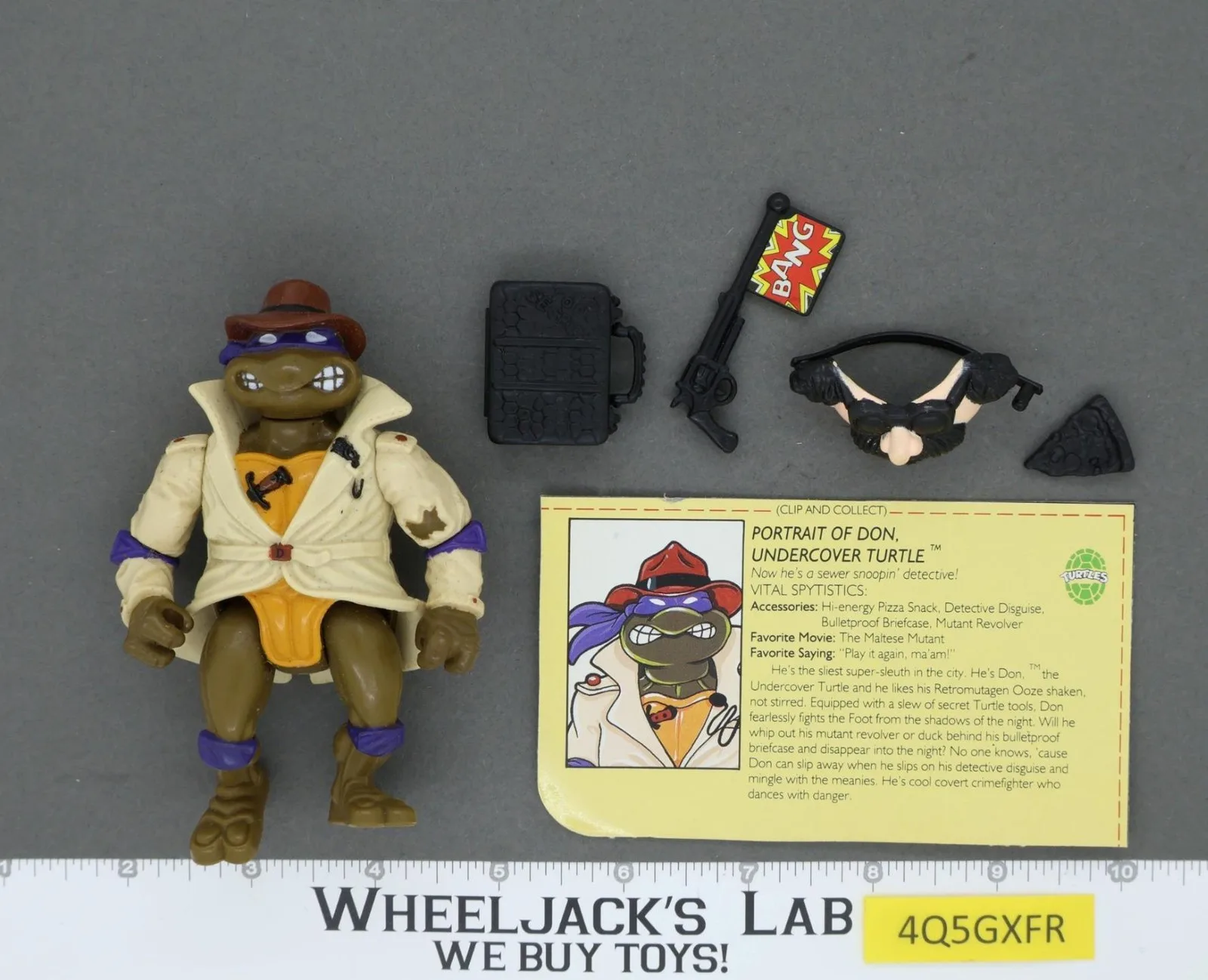 Don the Undercover Turtle 100% Complete TMNT Playmates 1990 Vintage Figure