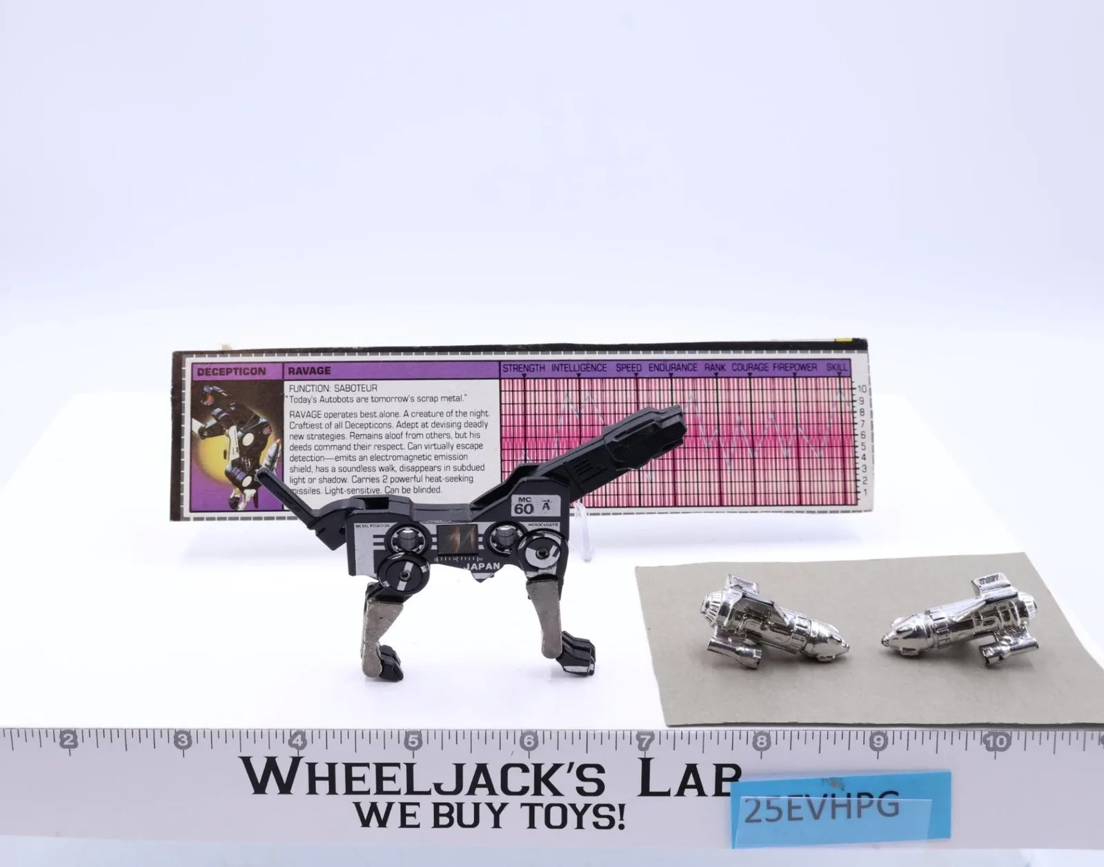 Ravage Cassette 100% Complete W/Tech. Hasbro 1985 G1 Transformers Vintage