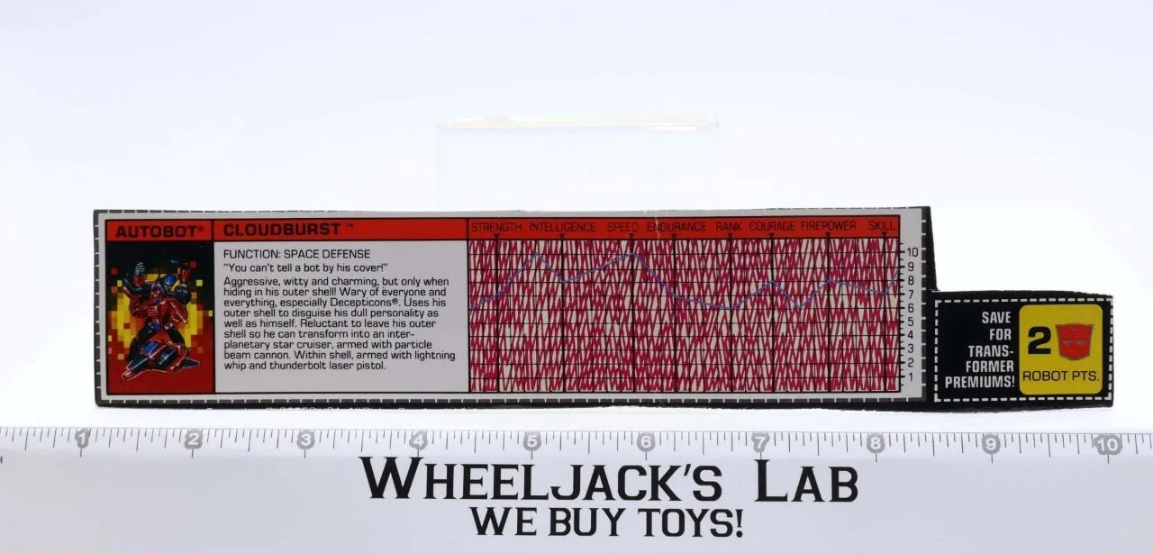 Cloudburst Action Figure Tech Spec 1988 Vintage Hasbro G1 Transformers