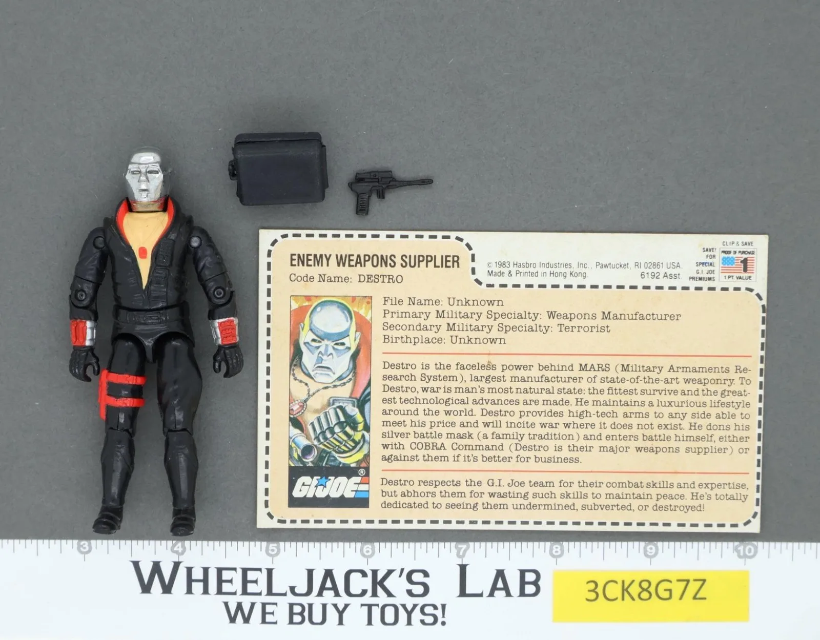 Destro V1 100% Complete RED CARD BACK G.I. Joe 1983 Hasbro Vintage Action Figure