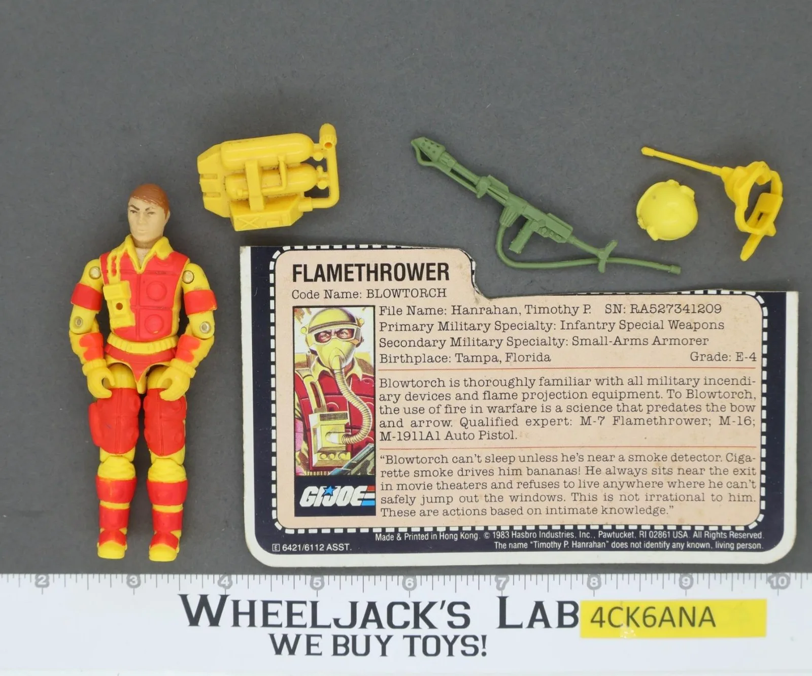 Blowtorch V1 100% Complete G.I. Joe 1984 Hasbro Vintage Action Figure