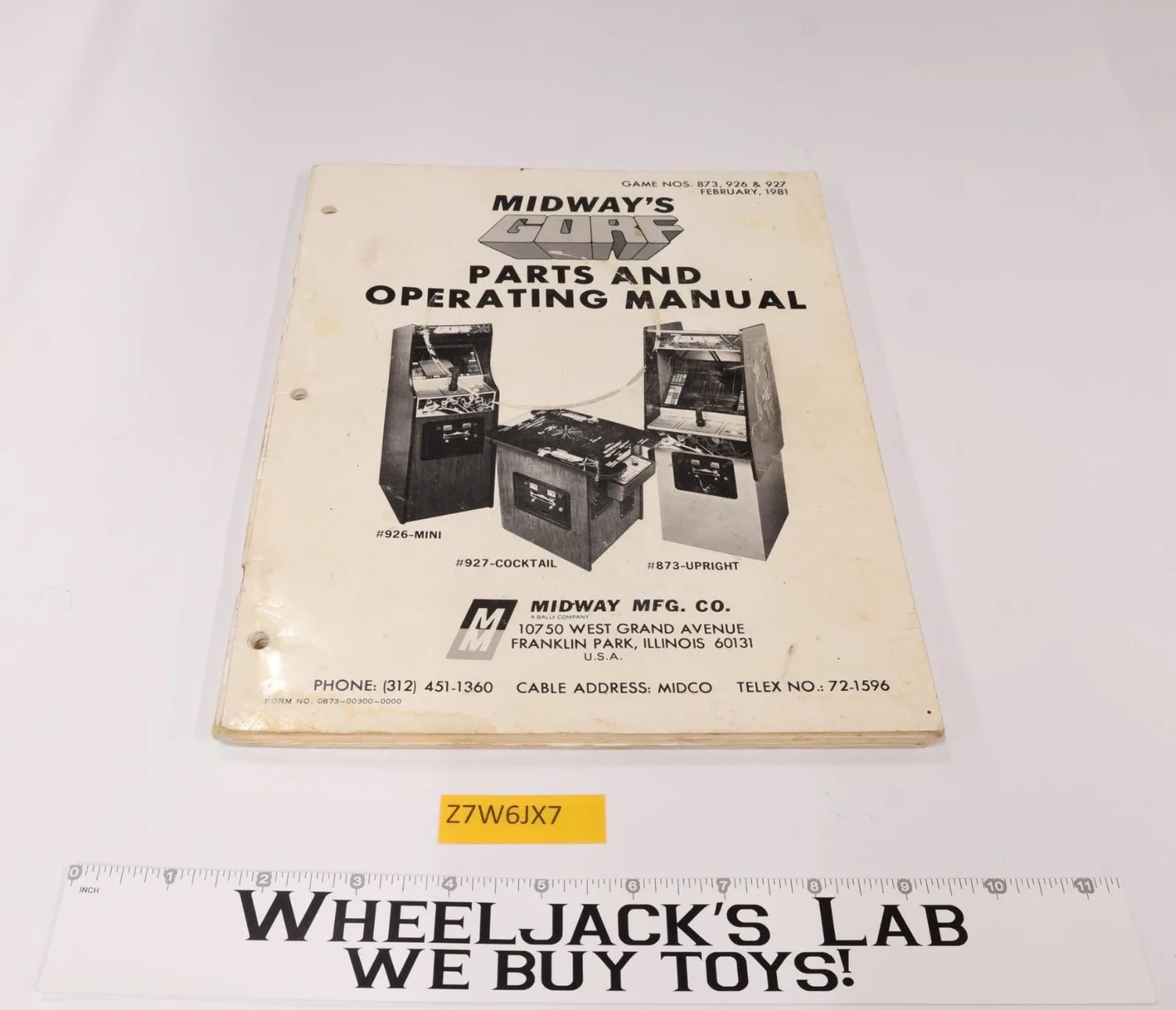 Midway's GORF Arcade Game #873, 926, 927 Parts & Operating Manual 1981