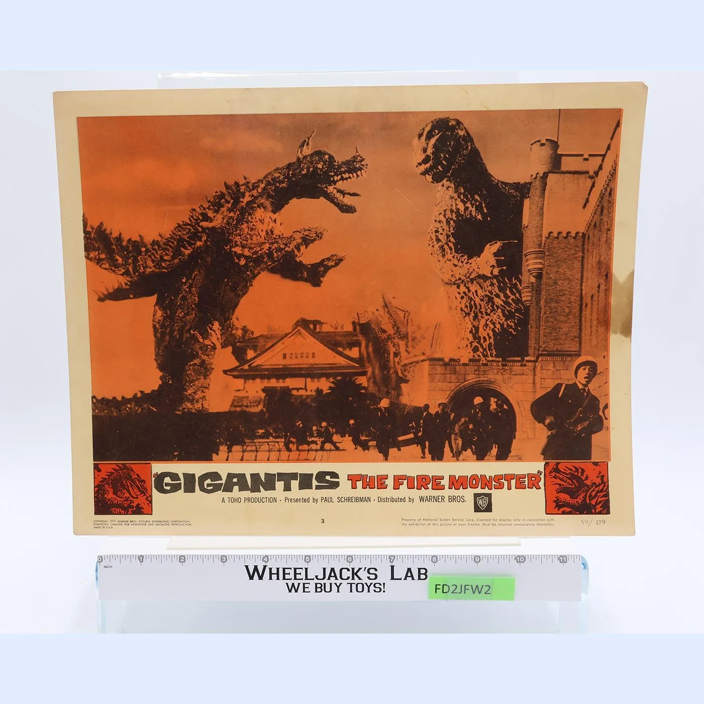 Gigantis the Fire Monster Godzilla Raids Again 1959 Lobby Card Poster 11x14