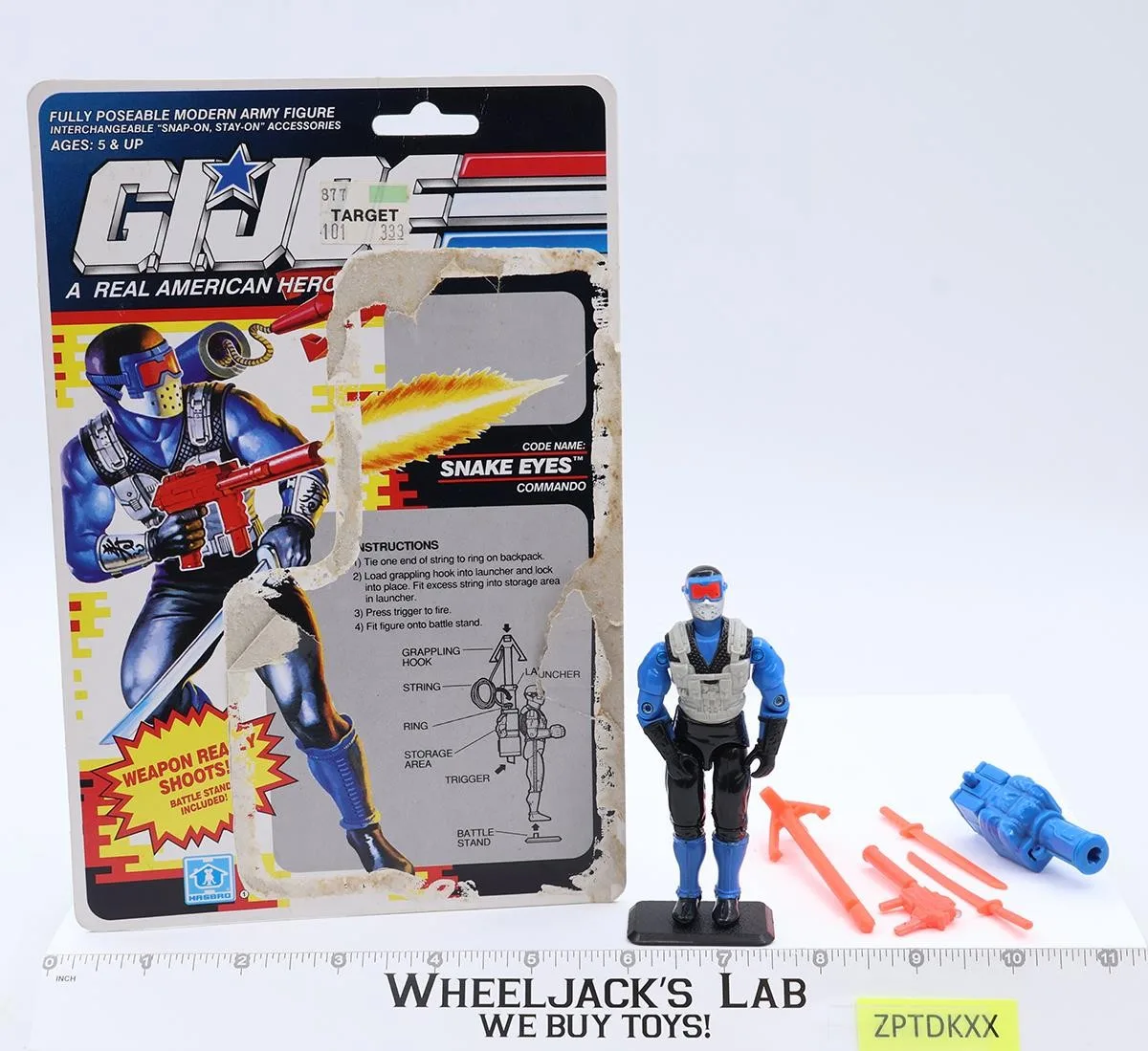 Snake Eyes V4 100% Complete W/ Cardback 1991 G.I. Joe Hasbro Vintage Figure